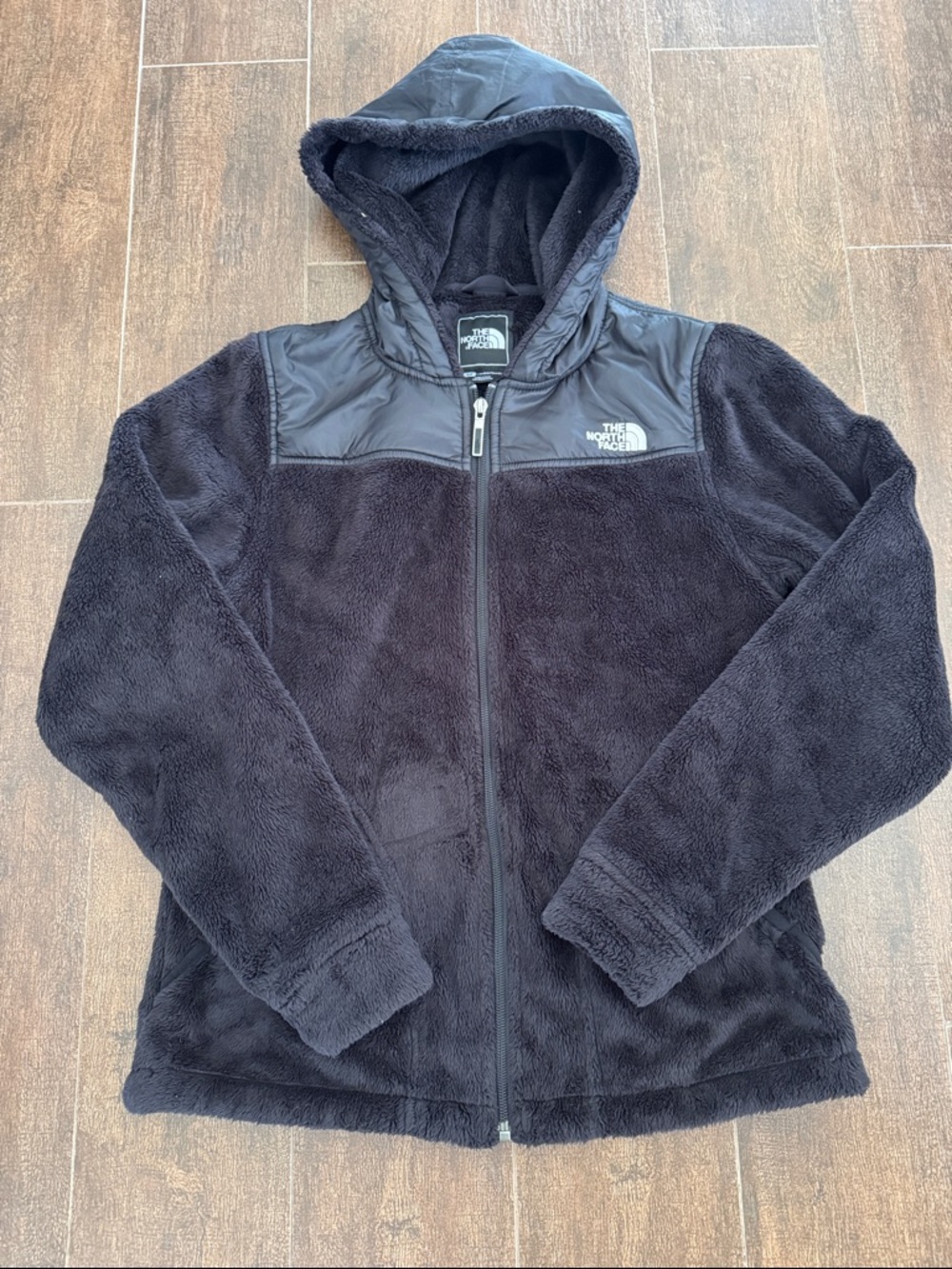 The North Face Black Hooded Puffer-Trim Fleece Jacket